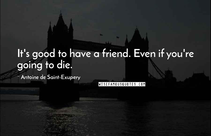 Antoine De Saint-Exupery Quotes: It's good to have a friend. Even if you're going to die.