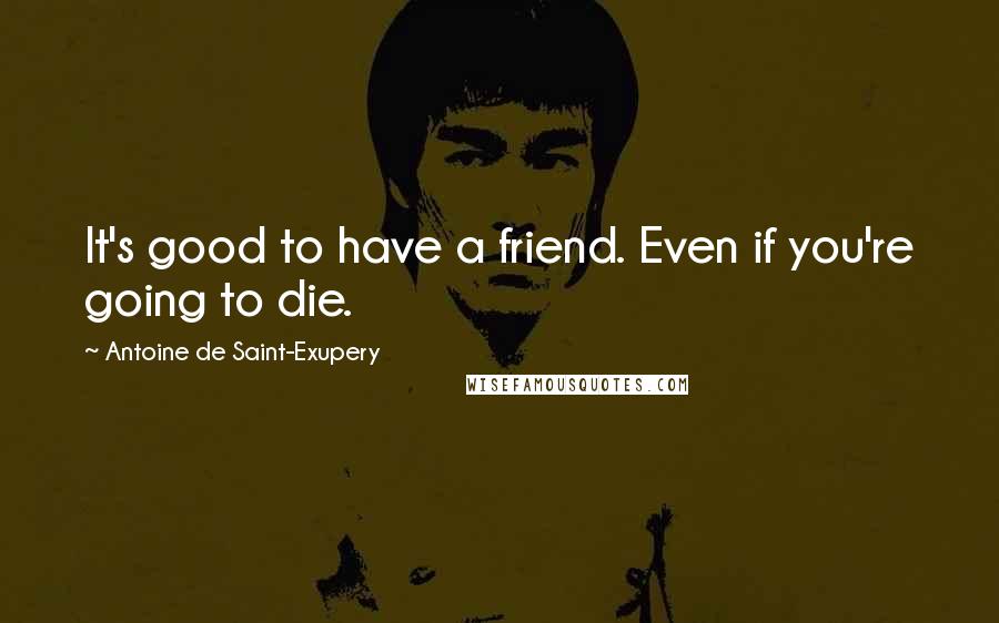 Antoine De Saint-Exupery Quotes: It's good to have a friend. Even if you're going to die.