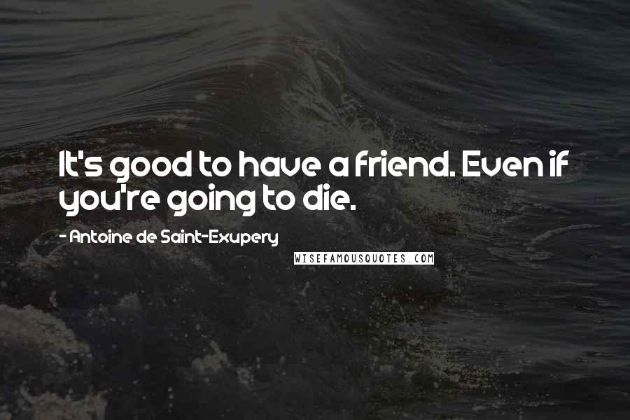 Antoine De Saint-Exupery Quotes: It's good to have a friend. Even if you're going to die.