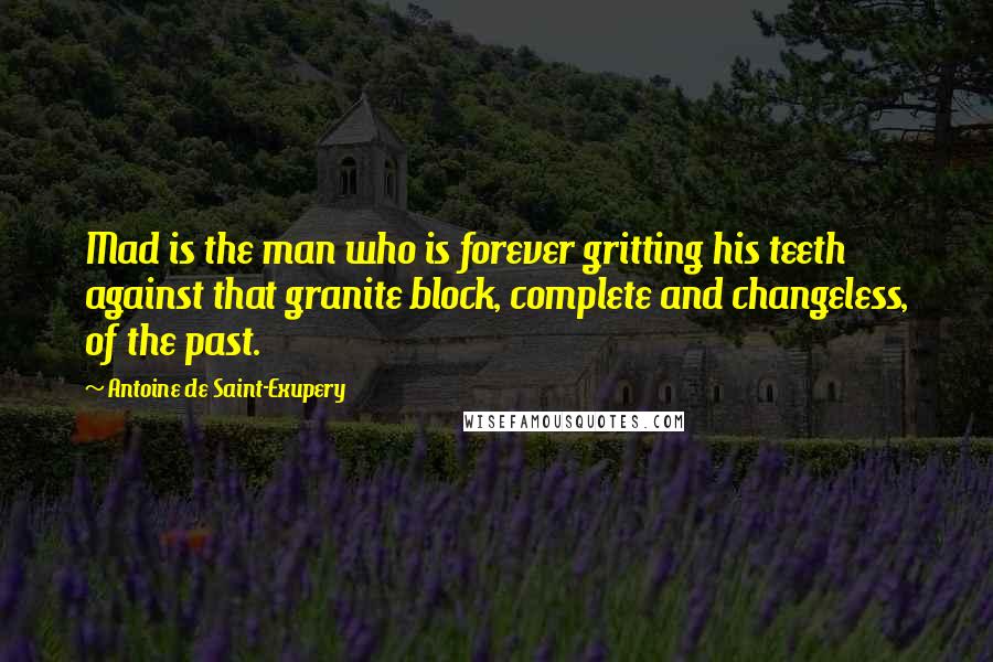 Antoine De Saint-Exupery Quotes: Mad is the man who is forever gritting his teeth against that granite block, complete and changeless, of the past.
