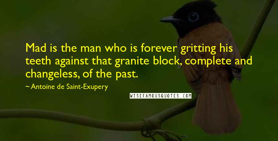 Antoine De Saint-Exupery Quotes: Mad is the man who is forever gritting his teeth against that granite block, complete and changeless, of the past.