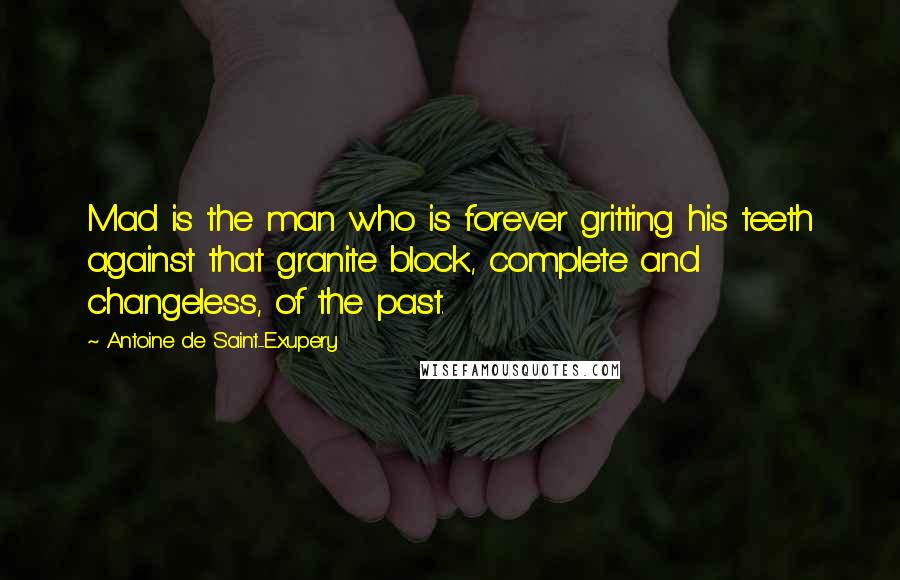 Antoine De Saint-Exupery Quotes: Mad is the man who is forever gritting his teeth against that granite block, complete and changeless, of the past.
