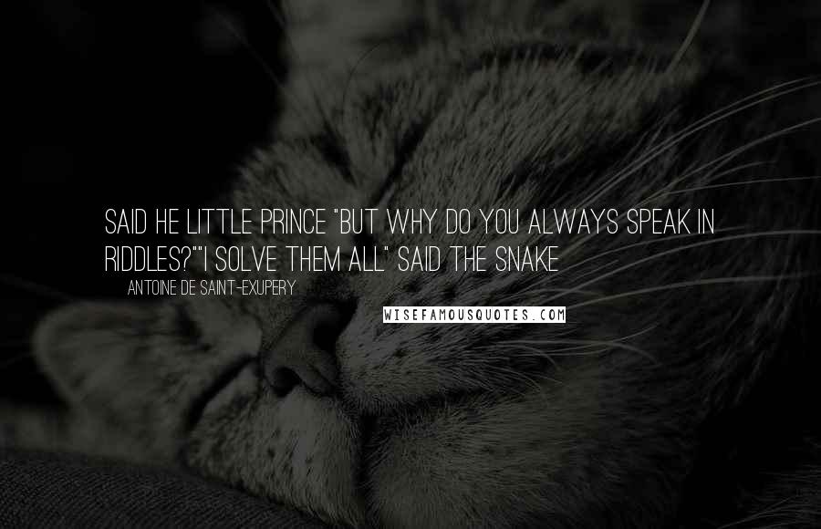 Antoine De Saint-Exupery Quotes: Said he little prince "But why do you always speak in riddles?""I solve them all" said the snake