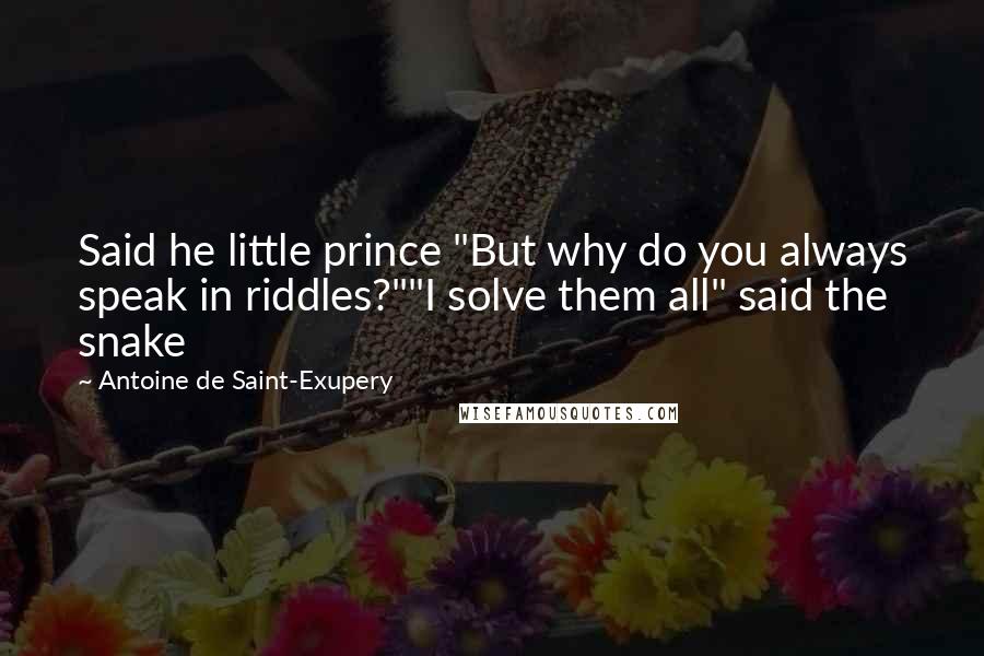 Antoine De Saint-Exupery Quotes: Said he little prince "But why do you always speak in riddles?""I solve them all" said the snake