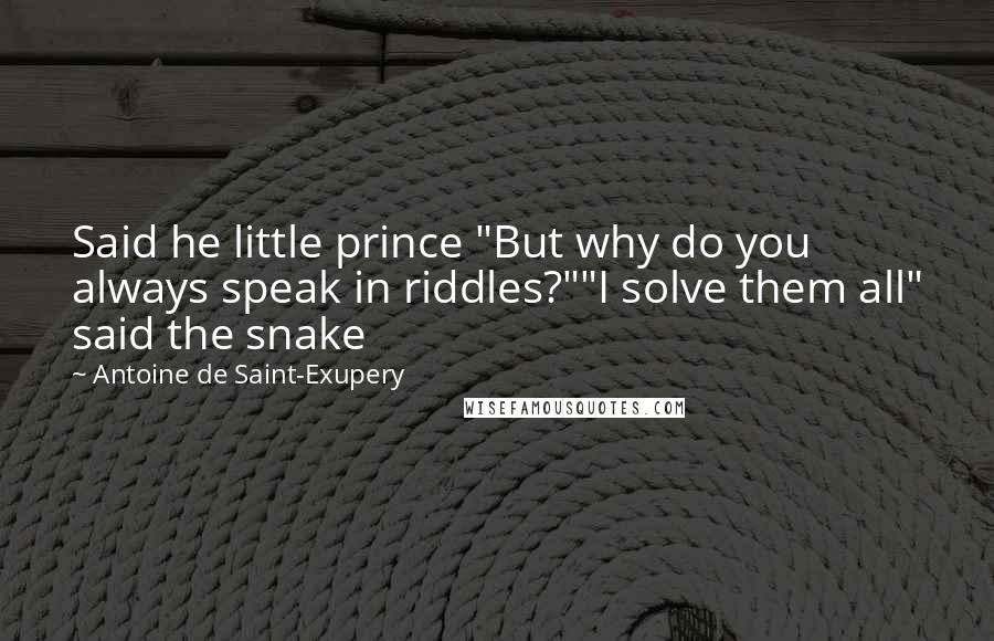 Antoine De Saint-Exupery Quotes: Said he little prince "But why do you always speak in riddles?""I solve them all" said the snake