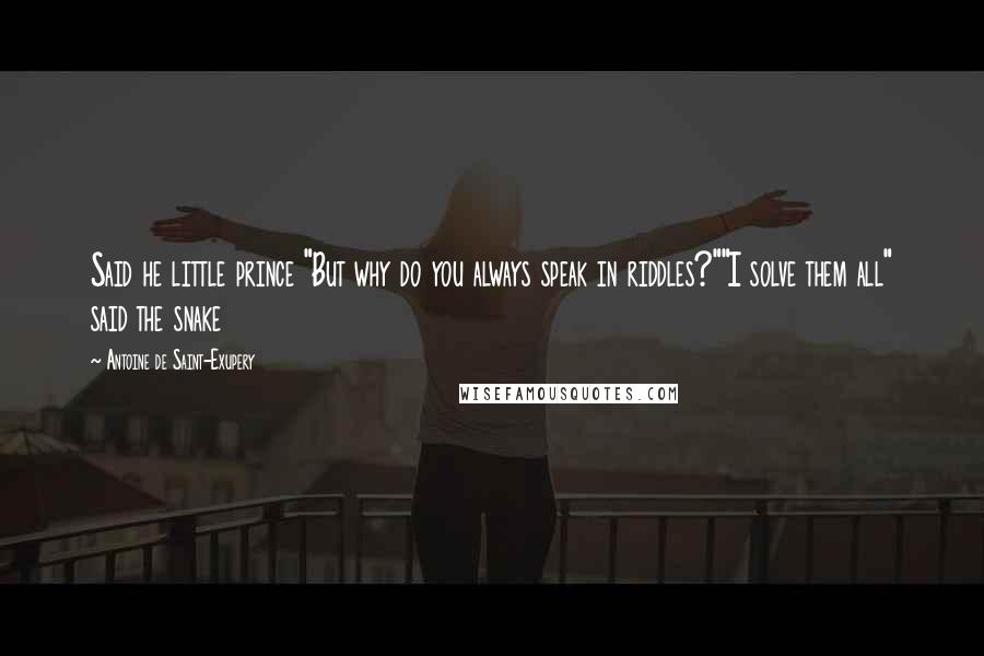 Antoine De Saint-Exupery Quotes: Said he little prince "But why do you always speak in riddles?""I solve them all" said the snake