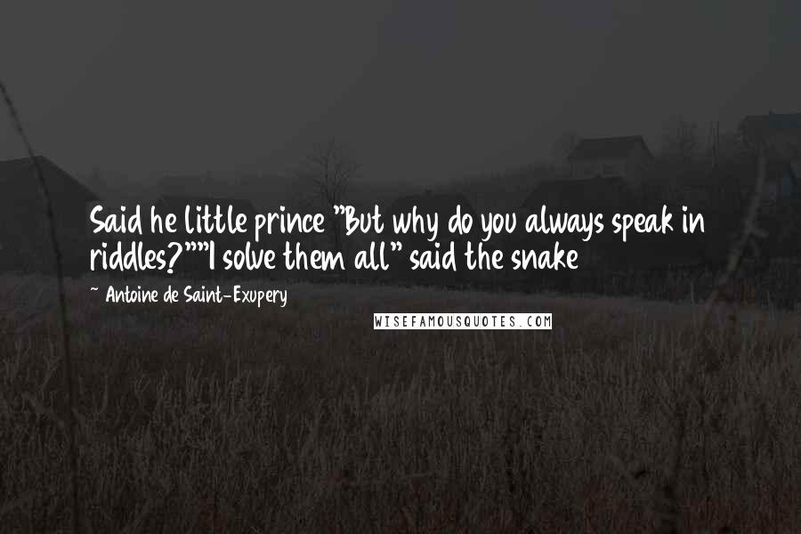 Antoine De Saint-Exupery Quotes: Said he little prince "But why do you always speak in riddles?""I solve them all" said the snake