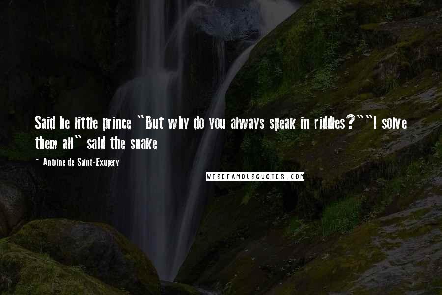 Antoine De Saint-Exupery Quotes: Said he little prince "But why do you always speak in riddles?""I solve them all" said the snake