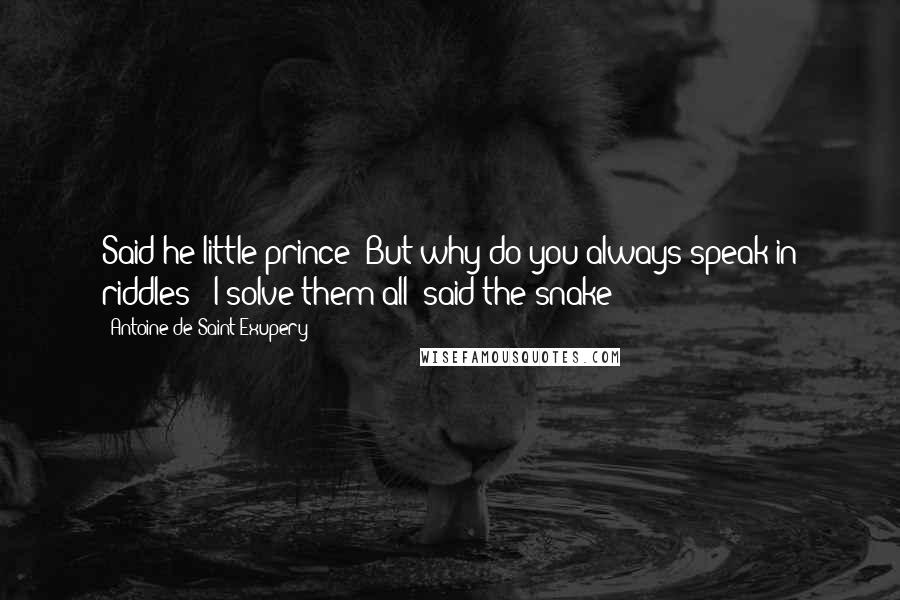 Antoine De Saint-Exupery Quotes: Said he little prince "But why do you always speak in riddles?""I solve them all" said the snake