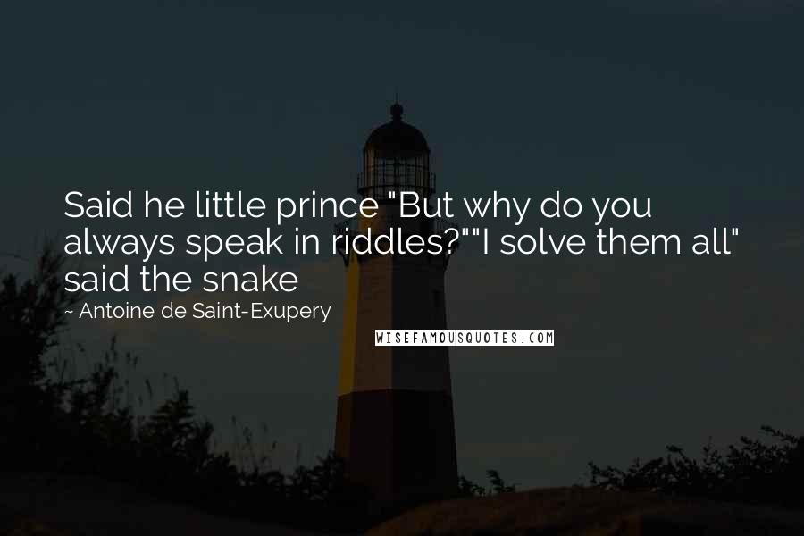 Antoine De Saint-Exupery Quotes: Said he little prince "But why do you always speak in riddles?""I solve them all" said the snake