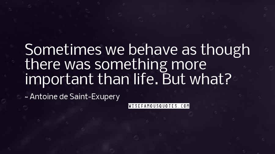 Antoine De Saint-Exupery Quotes: Sometimes we behave as though there was something more important than life. But what?