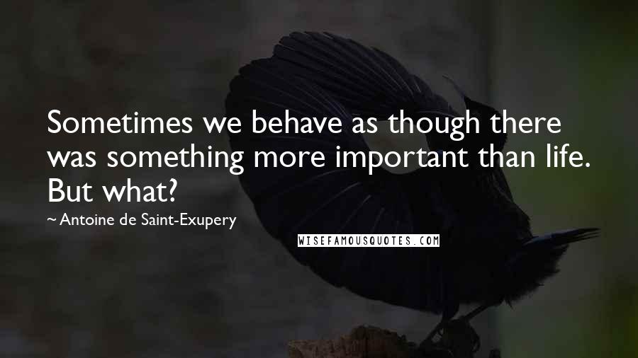 Antoine De Saint-Exupery Quotes: Sometimes we behave as though there was something more important than life. But what?