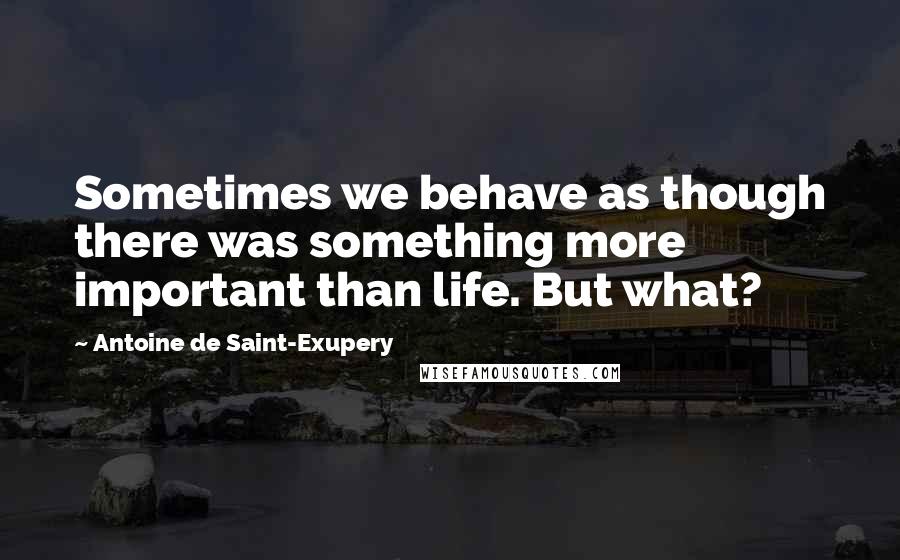 Antoine De Saint-Exupery Quotes: Sometimes we behave as though there was something more important than life. But what?