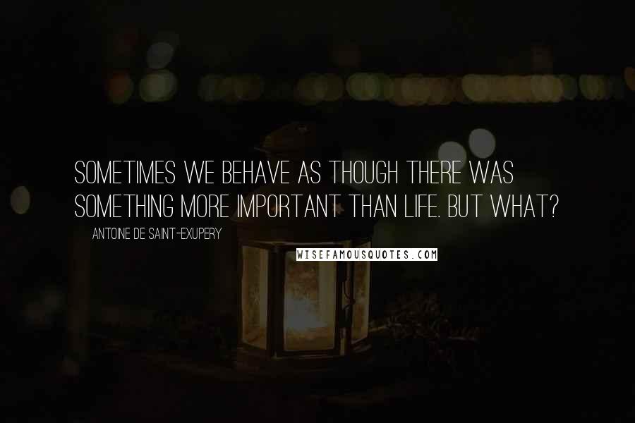 Antoine De Saint-Exupery Quotes: Sometimes we behave as though there was something more important than life. But what?