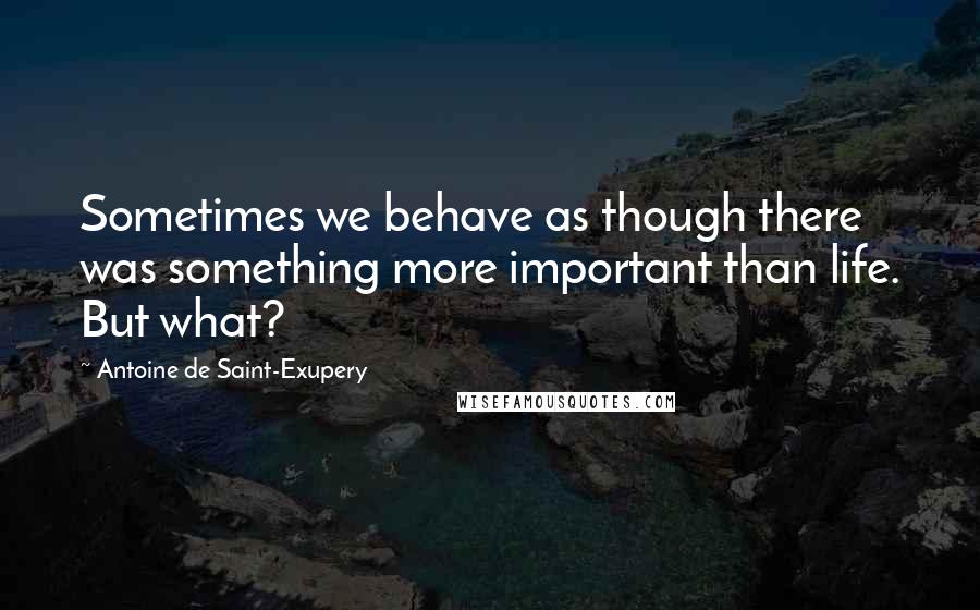 Antoine De Saint-Exupery Quotes: Sometimes we behave as though there was something more important than life. But what?