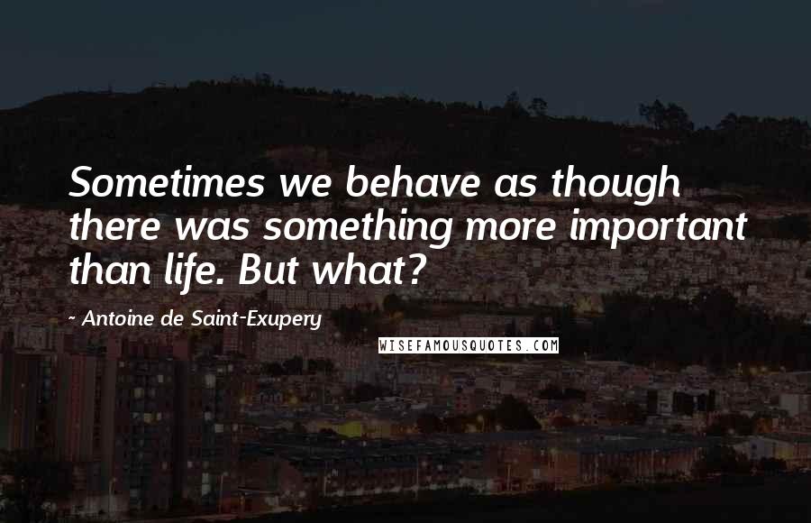 Antoine De Saint-Exupery Quotes: Sometimes we behave as though there was something more important than life. But what?