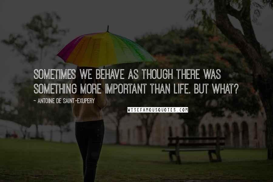 Antoine De Saint-Exupery Quotes: Sometimes we behave as though there was something more important than life. But what?