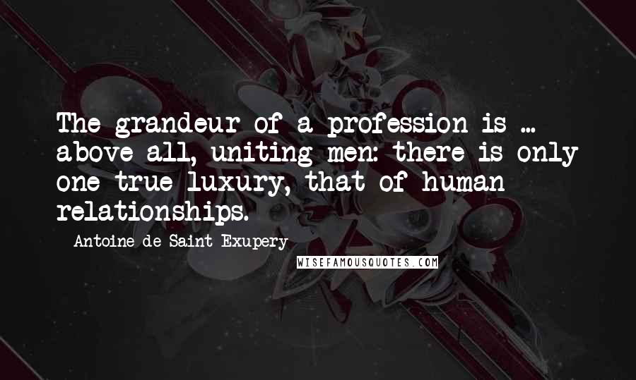 Antoine De Saint-Exupery Quotes: The grandeur of a profession is ... above all, uniting men: there is only one true luxury, that of human relationships.