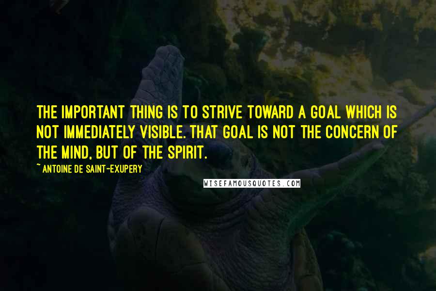 Antoine De Saint-Exupery Quotes: The important thing is to strive toward a goal which is not immediately visible. That goal is not the concern of the mind, but of the spirit.