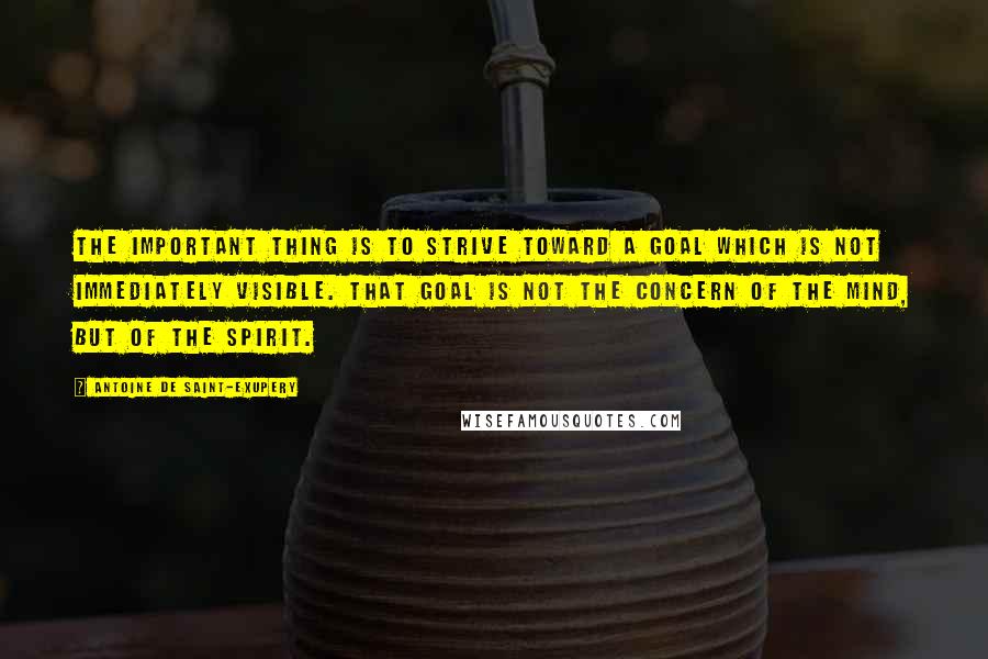 Antoine De Saint-Exupery Quotes: The important thing is to strive toward a goal which is not immediately visible. That goal is not the concern of the mind, but of the spirit.