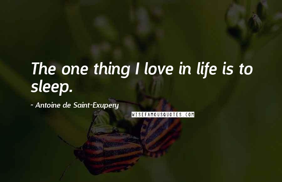 Antoine De Saint-Exupery Quotes: The one thing I love in life is to sleep.