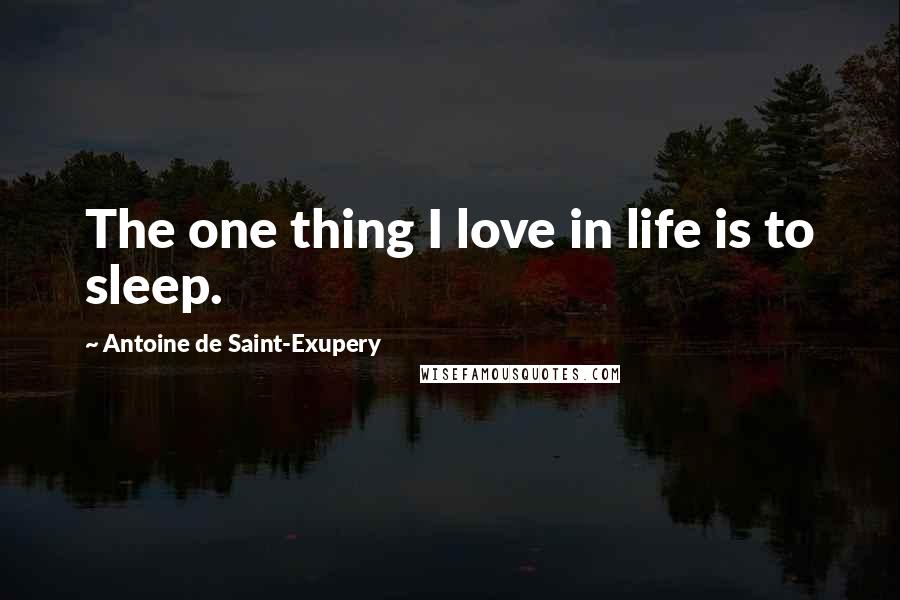 Antoine De Saint-Exupery Quotes: The one thing I love in life is to sleep.