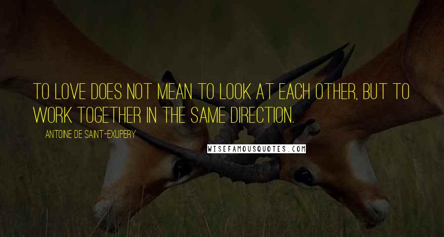 Antoine De Saint-Exupery Quotes: To love does not mean to look at each other, but to work together in the same direction.