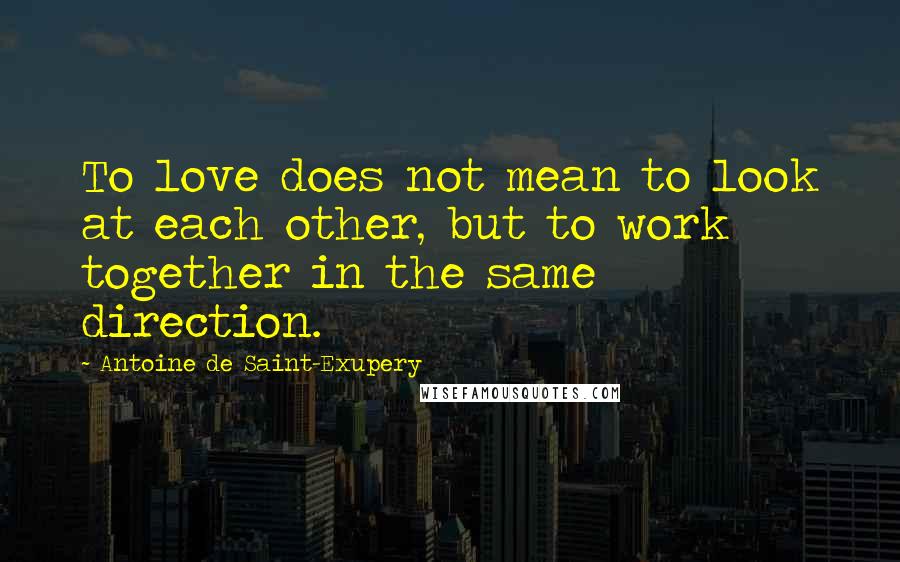 Antoine De Saint-Exupery Quotes: To love does not mean to look at each other, but to work together in the same direction.