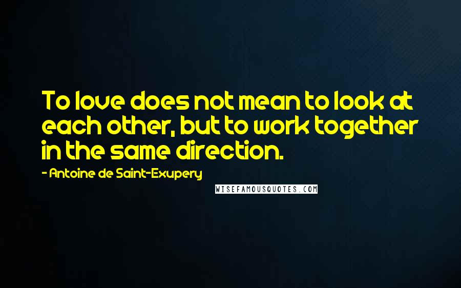 Antoine De Saint-Exupery Quotes: To love does not mean to look at each other, but to work together in the same direction.