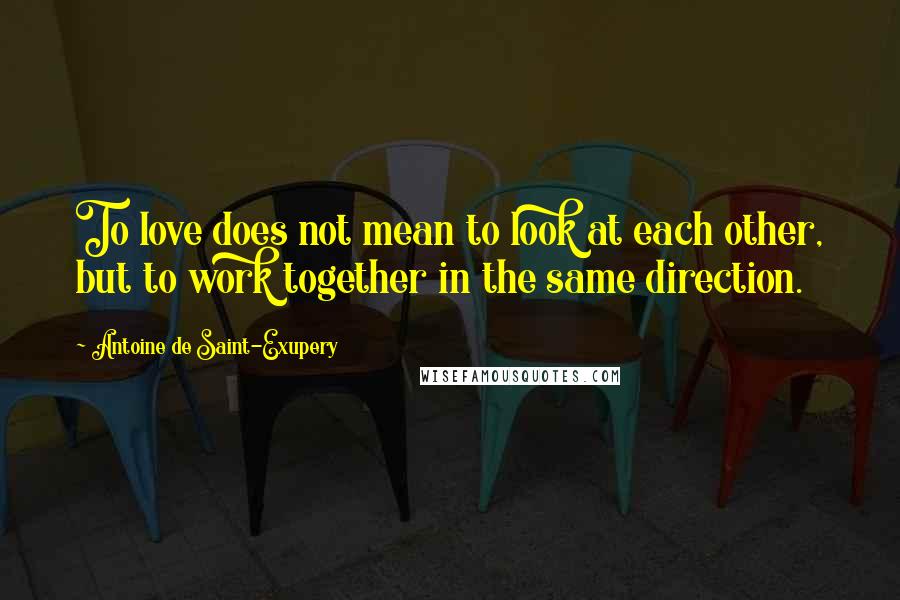 Antoine De Saint-Exupery Quotes: To love does not mean to look at each other, but to work together in the same direction.