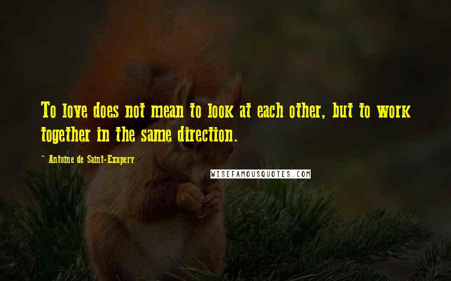 Antoine De Saint-Exupery Quotes: To love does not mean to look at each other, but to work together in the same direction.
