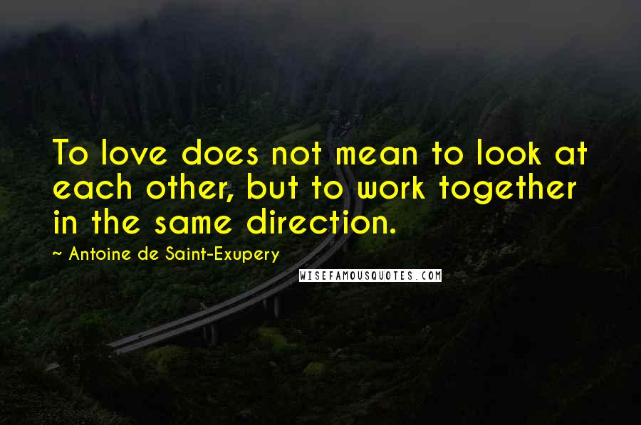 Antoine De Saint-Exupery Quotes: To love does not mean to look at each other, but to work together in the same direction.