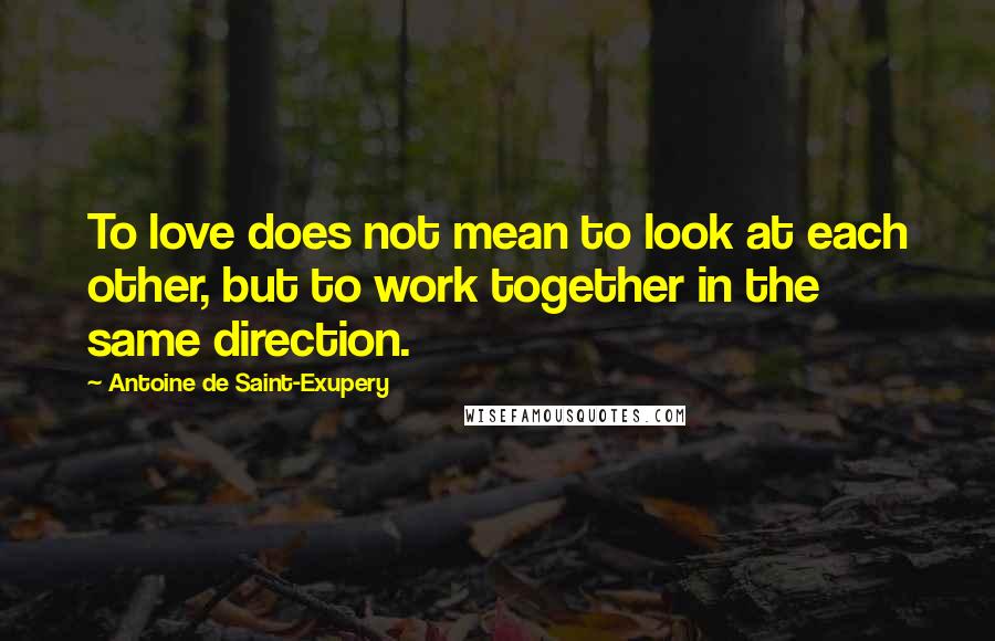 Antoine De Saint-Exupery Quotes: To love does not mean to look at each other, but to work together in the same direction.