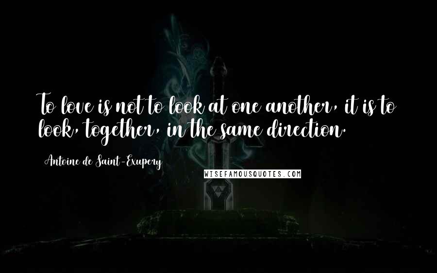 Antoine De Saint-Exupery Quotes: To love is not to look at one another, it is to look, together, in the same direction.