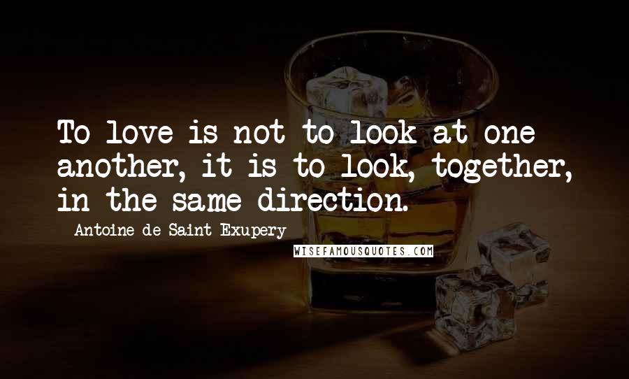 Antoine De Saint-Exupery Quotes: To love is not to look at one another, it is to look, together, in the same direction.