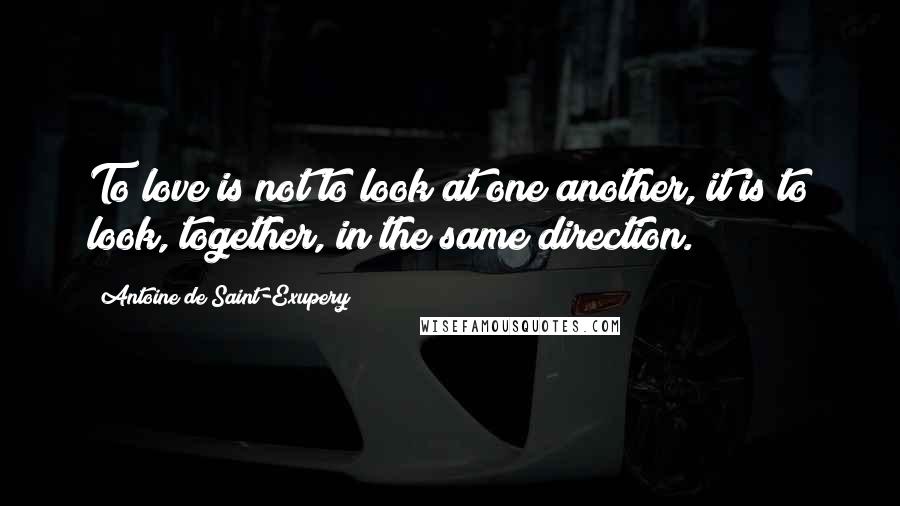 Antoine De Saint-Exupery Quotes: To love is not to look at one another, it is to look, together, in the same direction.