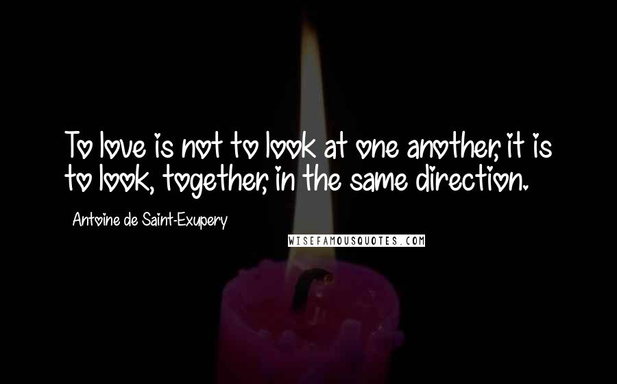 Antoine De Saint-Exupery Quotes: To love is not to look at one another, it is to look, together, in the same direction.