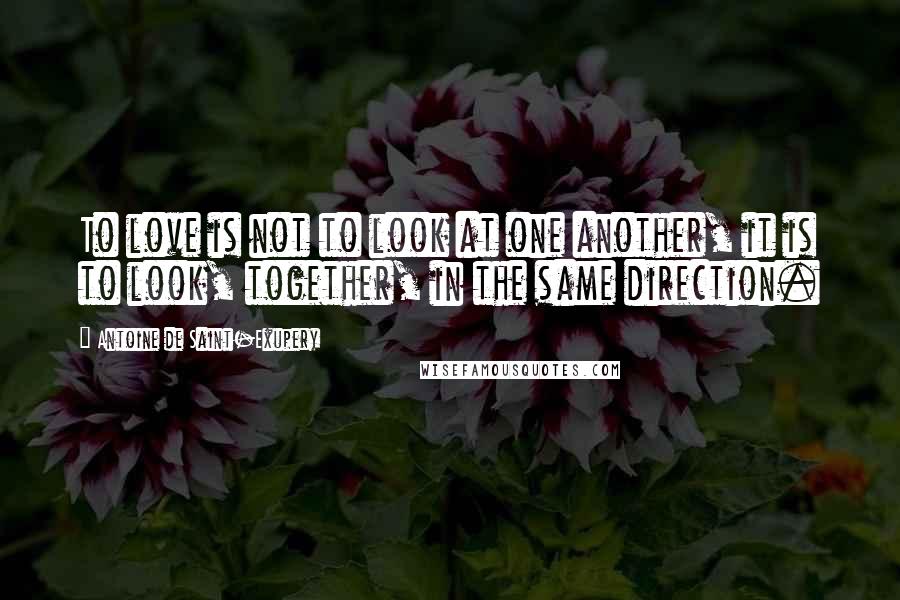 Antoine De Saint-Exupery Quotes: To love is not to look at one another, it is to look, together, in the same direction.