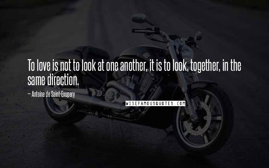 Antoine De Saint-Exupery Quotes: To love is not to look at one another, it is to look, together, in the same direction.