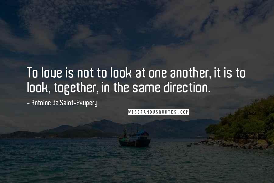 Antoine De Saint-Exupery Quotes: To love is not to look at one another, it is to look, together, in the same direction.