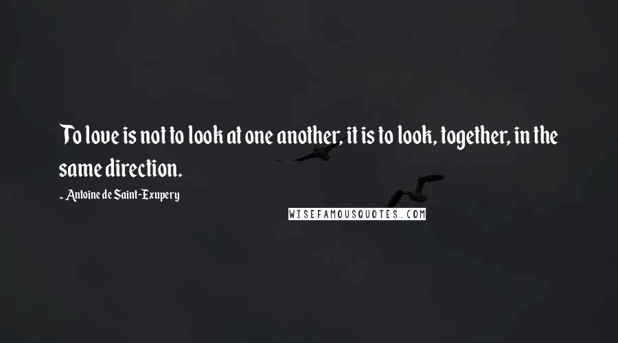 Antoine De Saint-Exupery Quotes: To love is not to look at one another, it is to look, together, in the same direction.