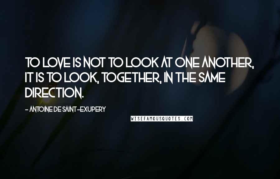 Antoine De Saint-Exupery Quotes: To love is not to look at one another, it is to look, together, in the same direction.