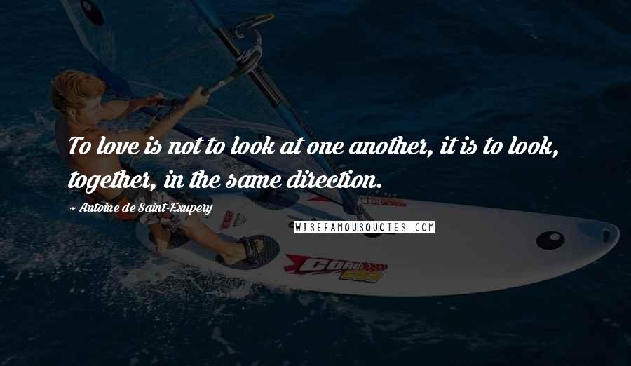 Antoine De Saint-Exupery Quotes: To love is not to look at one another, it is to look, together, in the same direction.