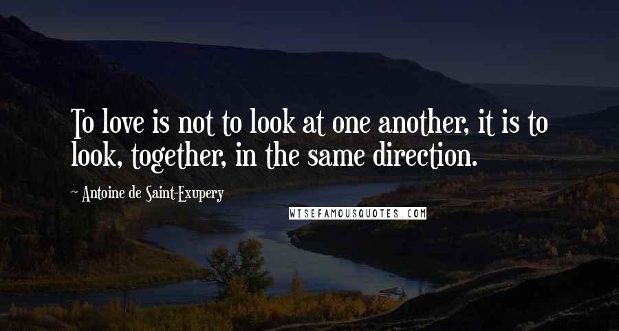 Antoine De Saint-Exupery Quotes: To love is not to look at one another, it is to look, together, in the same direction.