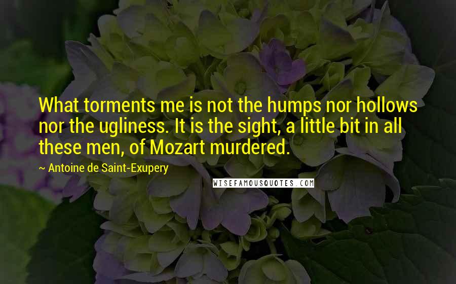 Antoine De Saint-Exupery Quotes: What torments me is not the humps nor hollows nor the ugliness. It is the sight, a little bit in all these men, of Mozart murdered.