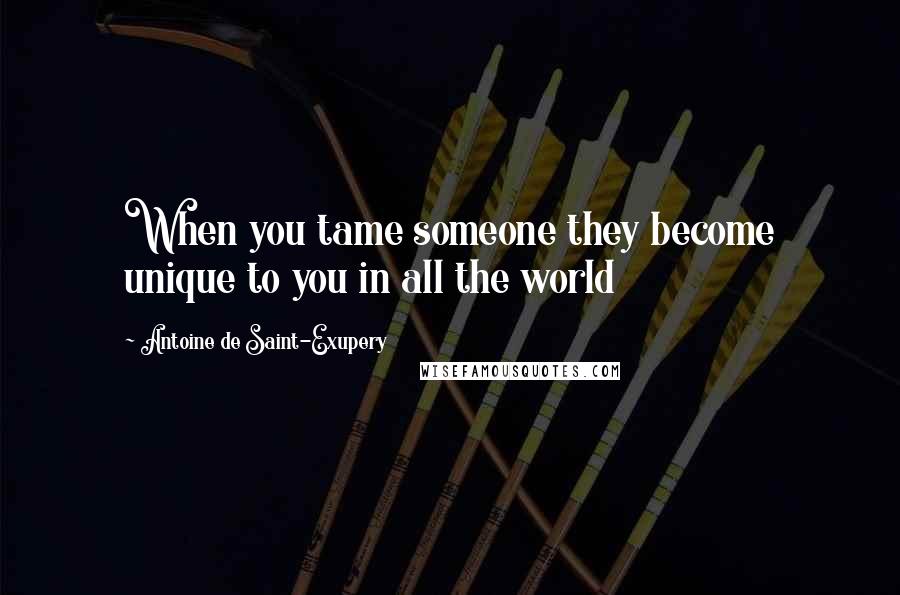 Antoine De Saint-Exupery Quotes: When you tame someone they become unique to you in all the world