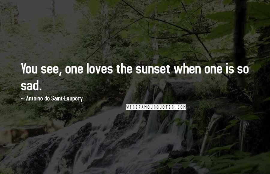 Antoine De Saint-Exupery Quotes: You see, one loves the sunset when one is so sad.