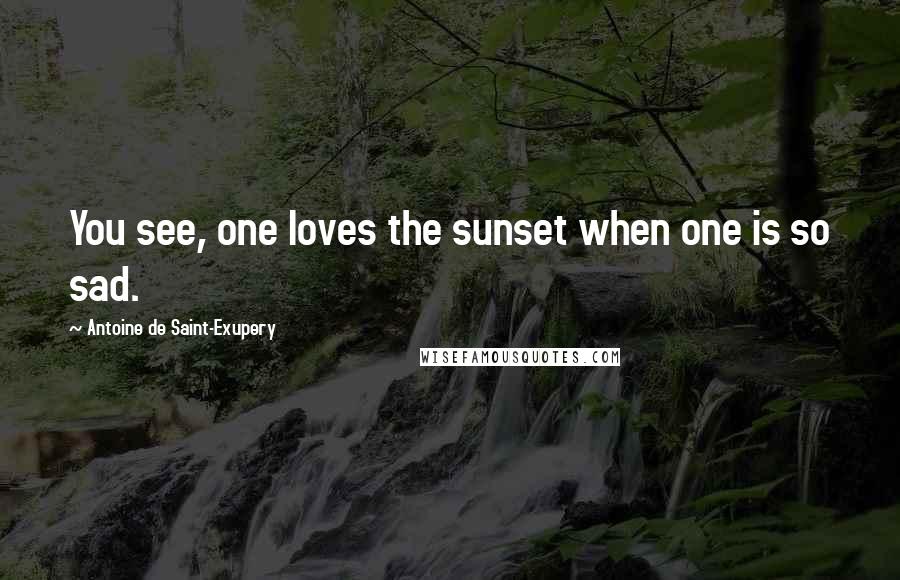 Antoine De Saint-Exupery Quotes: You see, one loves the sunset when one is so sad.