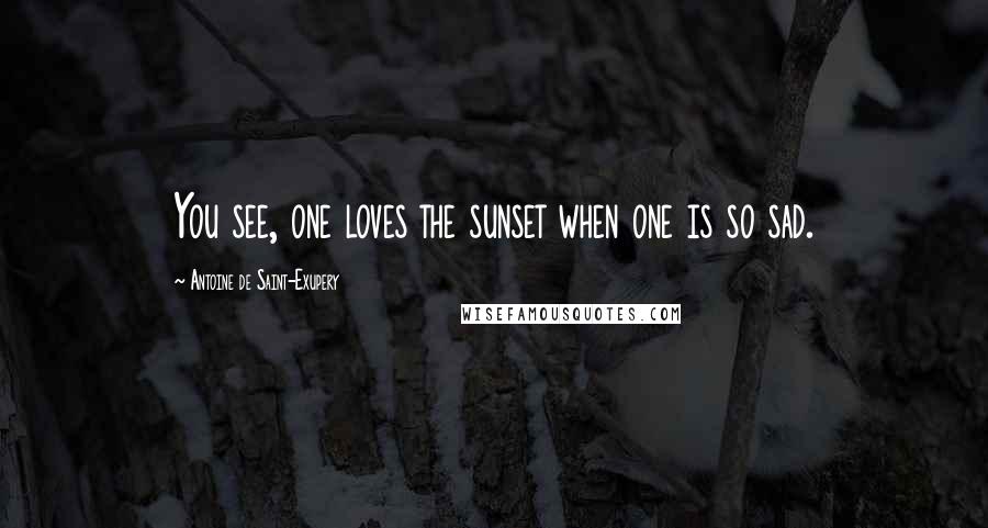 Antoine De Saint-Exupery Quotes: You see, one loves the sunset when one is so sad.