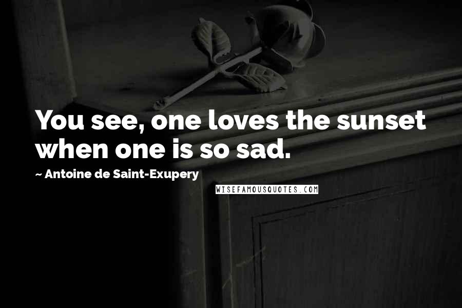 Antoine De Saint-Exupery Quotes: You see, one loves the sunset when one is so sad.